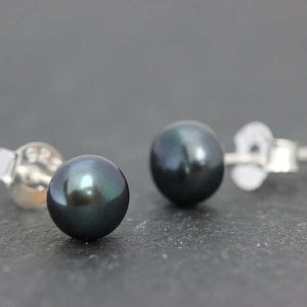 Black Peacock Fresh Water Pearl Earring Studs