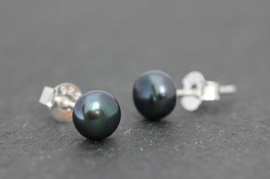 Black Peacock Fresh Water Pearl Earring Studs