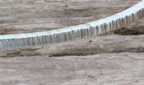 Square line hammered close up 1 Square Wire Bangle - Line Hammered