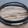 Black triple wrap leather plaited Tribal necklace/bracelet - Small