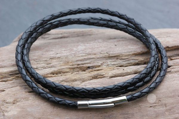 Black triple wrap leather plaited Tribal necklace/bracelet - Small