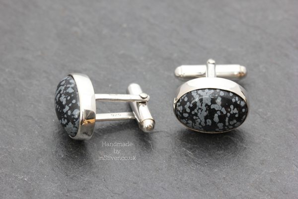 Snowflake Obsidian Oval Cufflinks