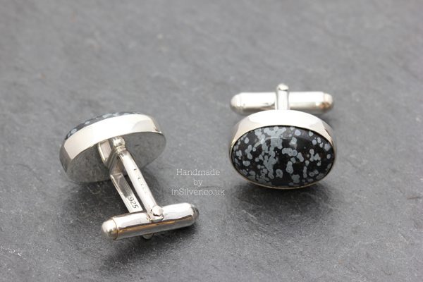 Snowflake Obsidian Oval Cufflinks