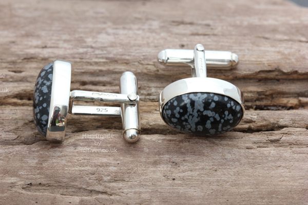 Snowflake Obsidian Oval Cufflinks