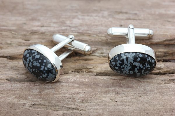 Snowflake Obsidian Oval Cufflinks