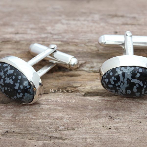 Snowflake Obsidian Oval Cufflinks