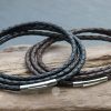 Black triple wrap leather plaited Tribal necklace/bracelet - Small