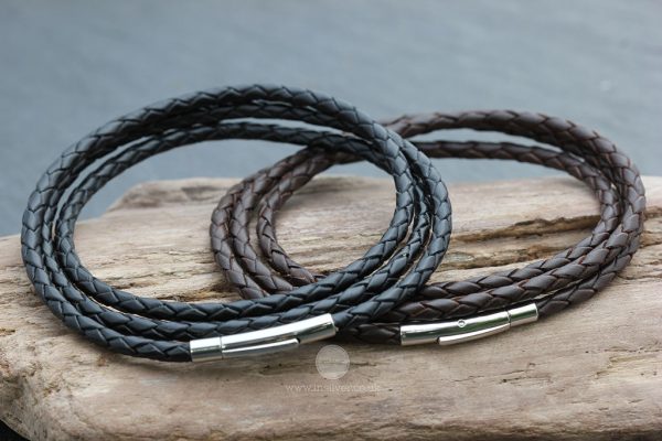 Black triple wrap leather plaited Tribal necklace/bracelet - Small