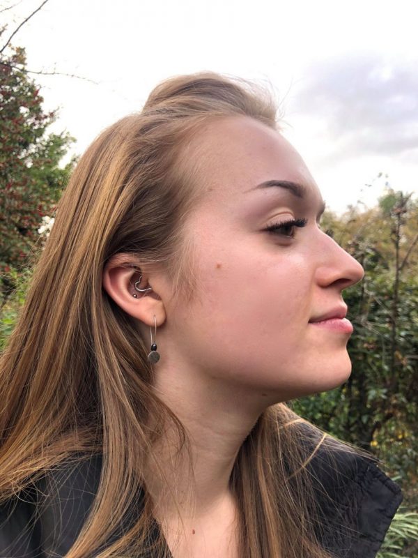 White pearl Glitter Hammered Disk earrings