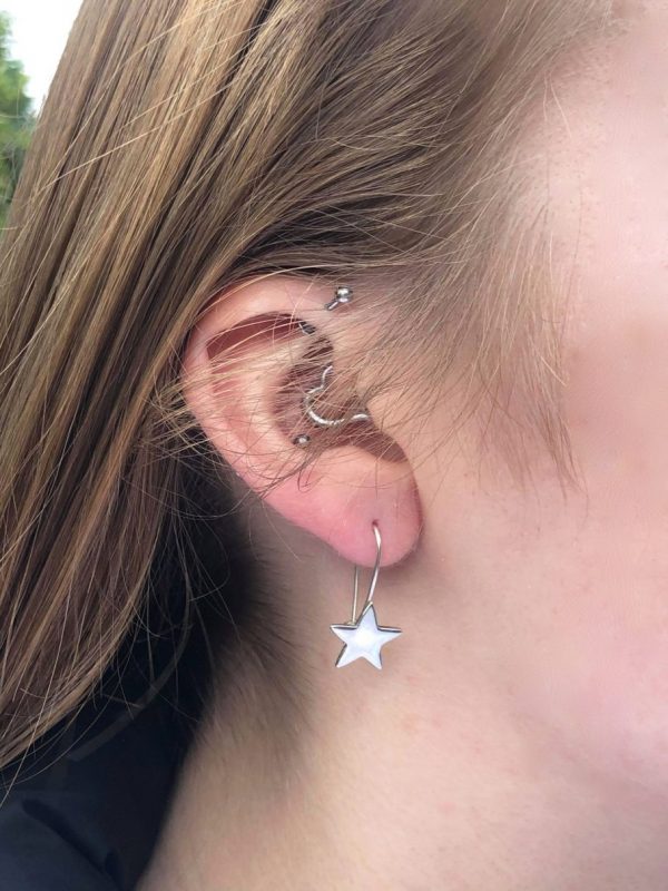 Glitter Hammered Star Hook Earrings