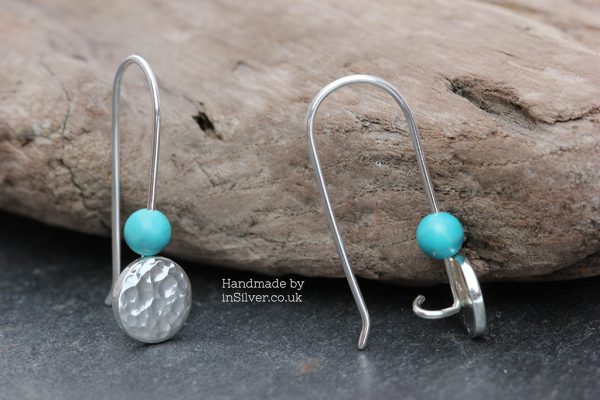 Turquoise Glitter Hammered Disc Earrings