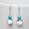 Turquoise Glitter Hammered Disc Earrings