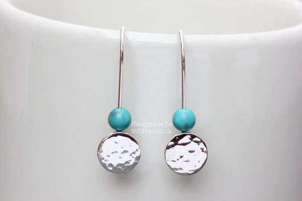Turquoise Glitter Hammered Disc Earrings