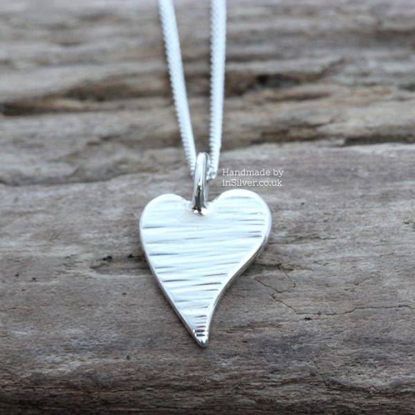Mini Squishy Heart Pendant - Line Hammered