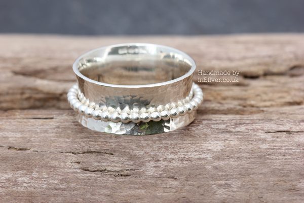 Spinner Ring - Glitter hammered/bead band O