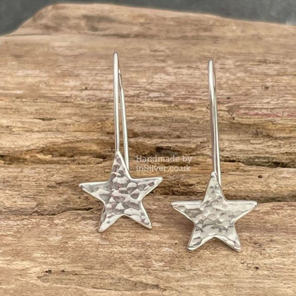 Glitter Hammered Star Hook Earrings