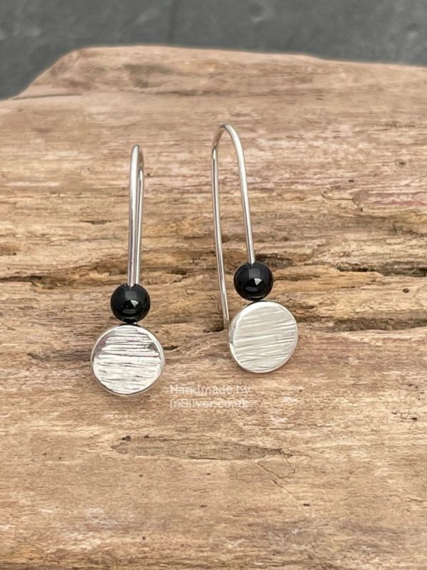 Onyx Line Hammered Disk earrings