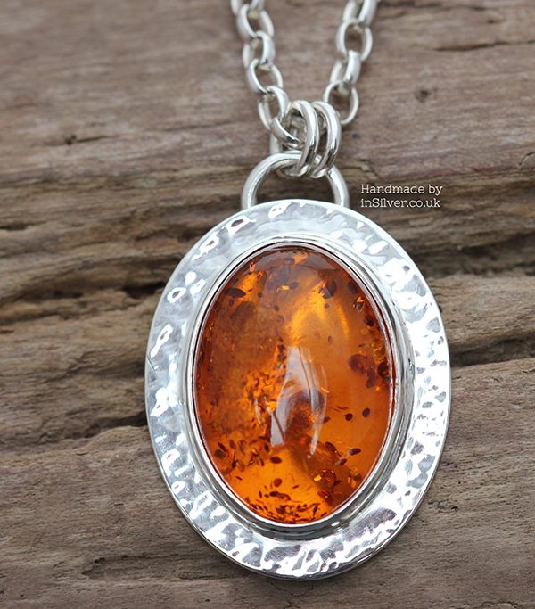 Amber and sterling silver handmade pendant
