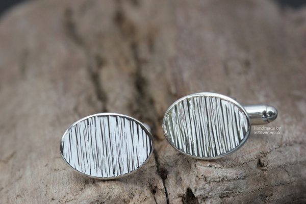 Line hammered, recycled sterling silver handmade cufflinks