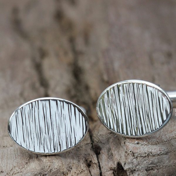 Line hammered, recycled sterling silver handmade cufflinks