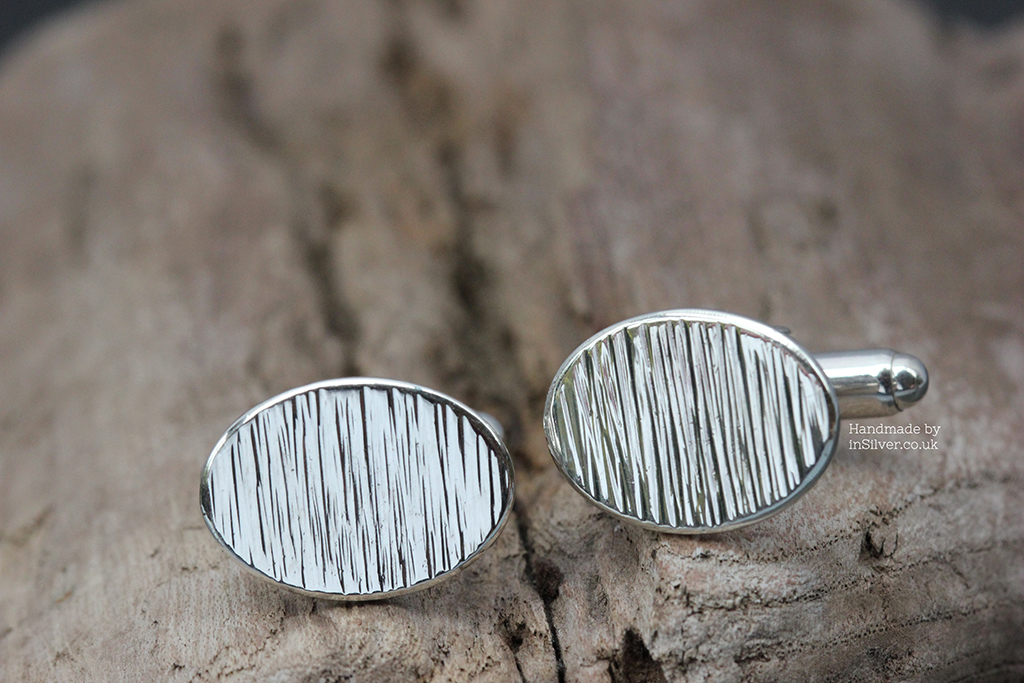 Line hammered, recycled sterling silver handmade cufflinks