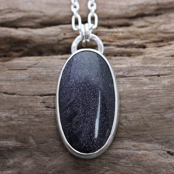 Blue Goldstone sterling silver pendant, handmade