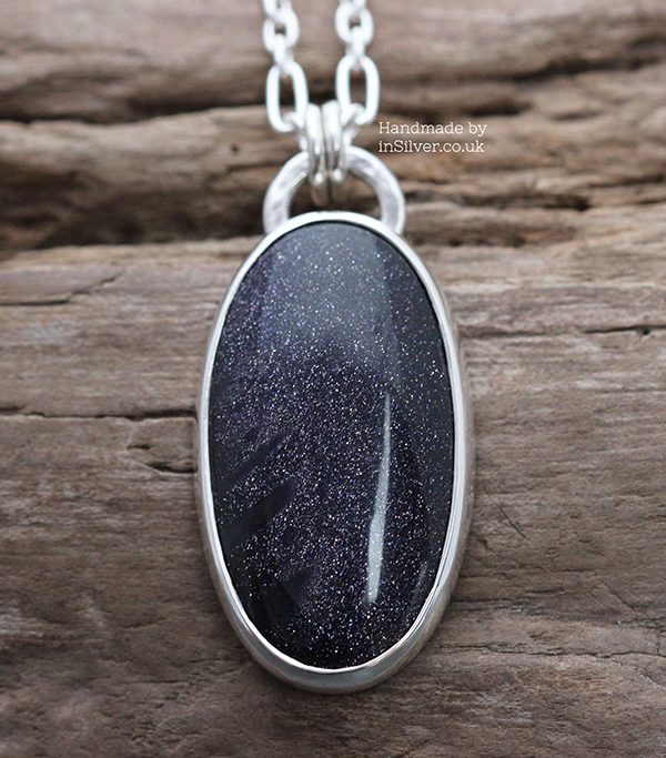 Blue Goldstone sterling silver pendant, handmade