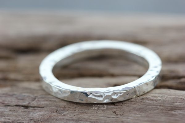 Square wire ring glitter hammered wood 1 wm 1024 Sterling silver square wire ring glitter hammered handmade in Folkestone