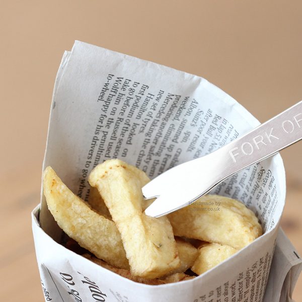 Hand sawn sterling silver 'Fork Off' chip fork