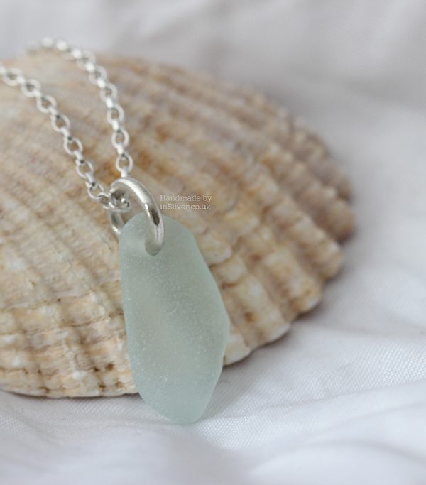 Duck egg blue sterling silver sea glass pendant