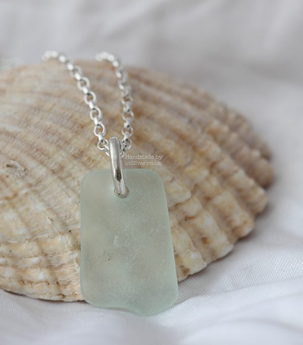 Sterling silver sea glass pendant transparent mint green