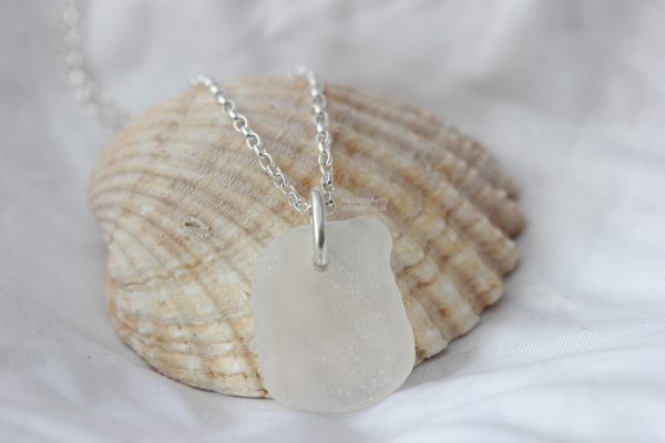Sterling silver white sea glass pendant