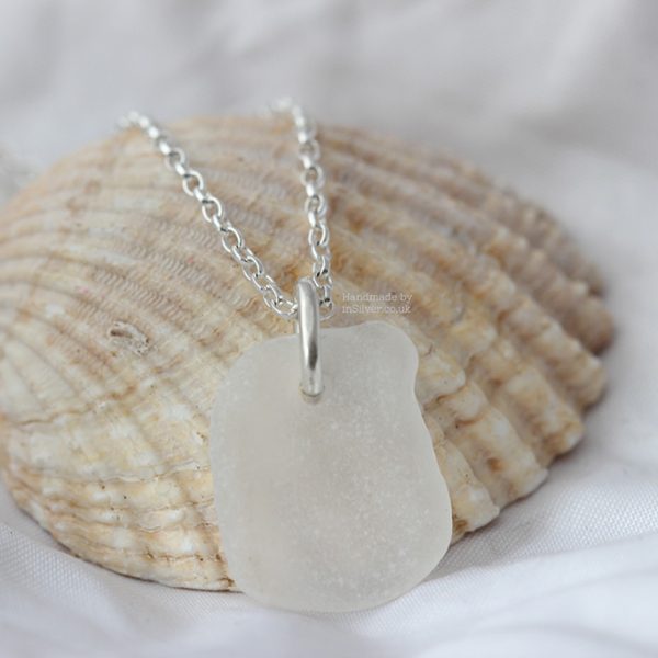 Sterling silver white sea glass pendant