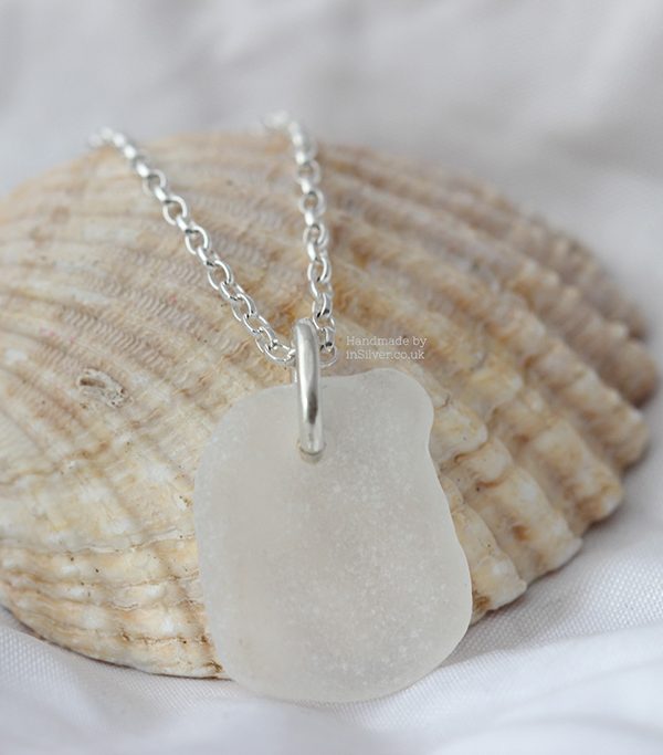 Sterling silver white sea glass pendant