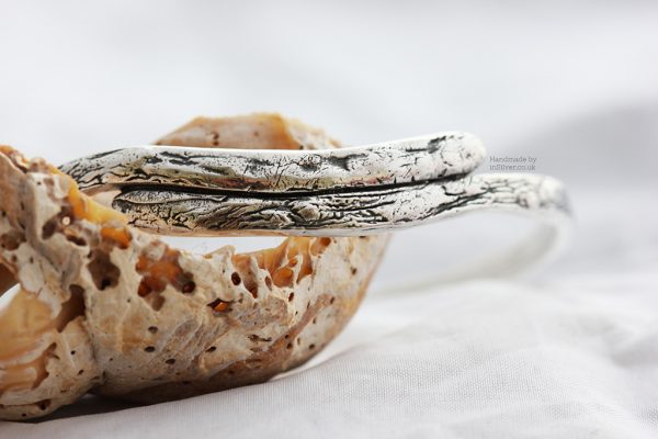 Sterling silver Seaweed bangle, handmade using Folkestone Thongweed.