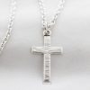 Sterling silver line hammered cross pendant