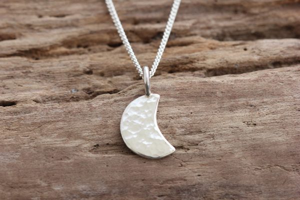 Glitter Hammered Crescent Moon Pendant - waning