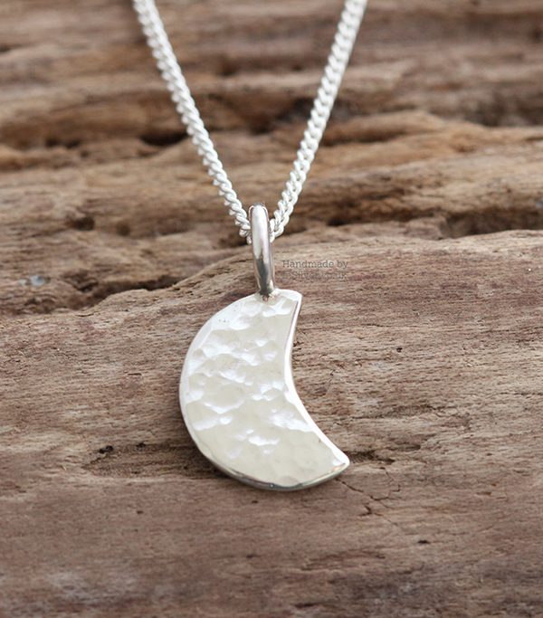 Glitter Hammered Crescent Moon Pendant - waning