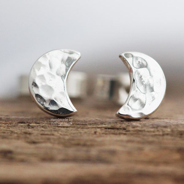 Mini Glitter hammered moon studs