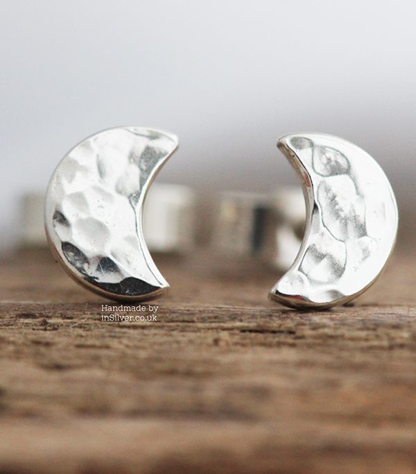 Mini Glitter hammered moon studs