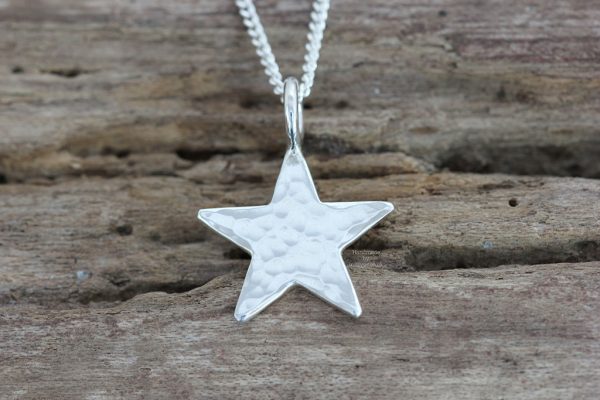 Star mini glitter hammered pendant wood wm 1024 Sterling silver glitter hammered mini star pendant