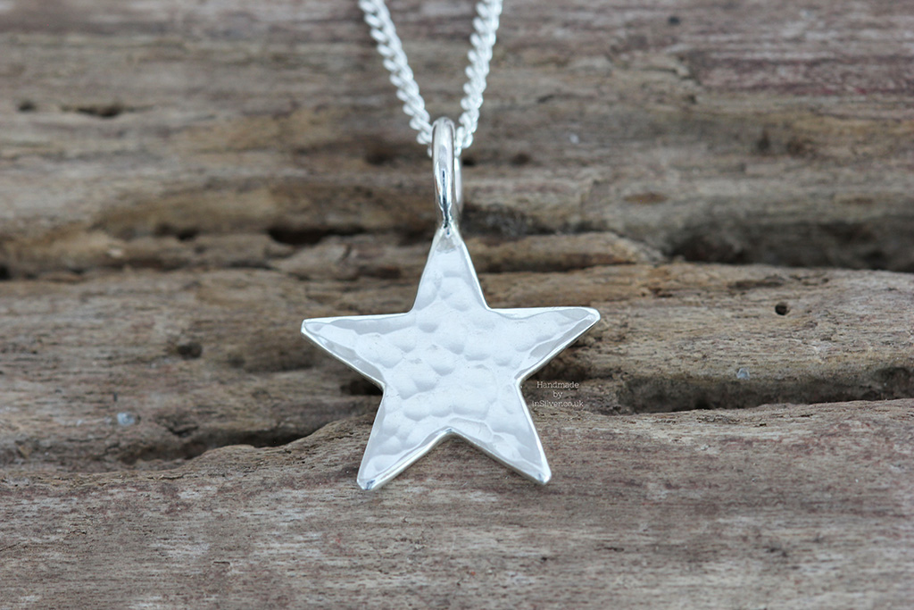 Sterling silver glitter hammered mini star pendant