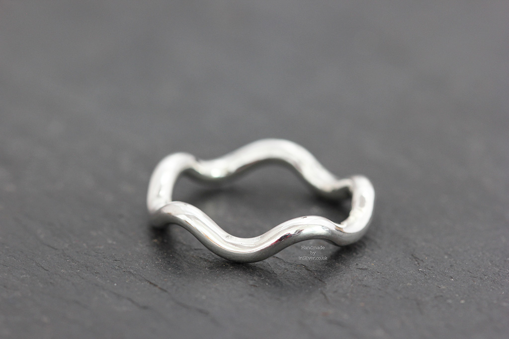Sterling silver wave ring, handmade in Folkestone