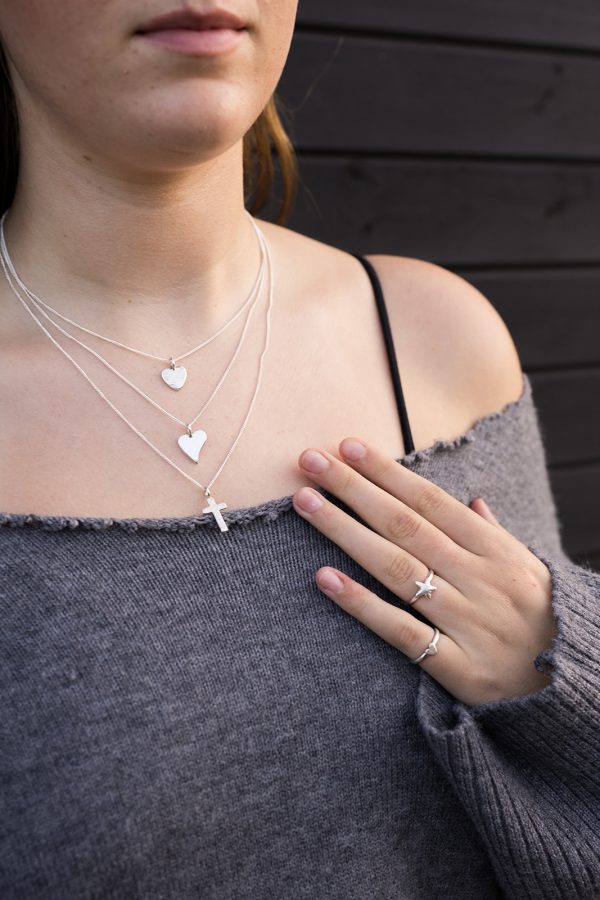 Mini Squishy Heart Pendant - Line Hammered