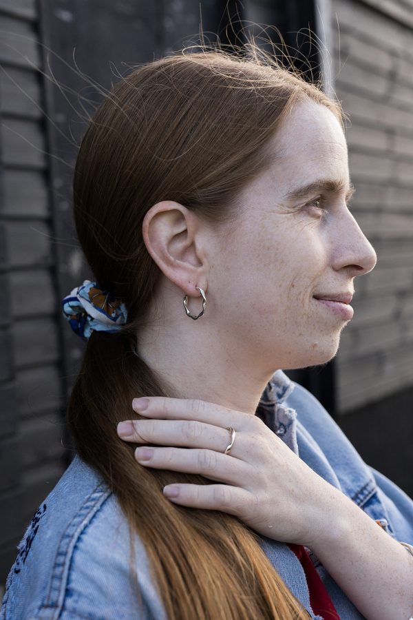 Sterling Silver ribbon Twist hoop earrings and ring.