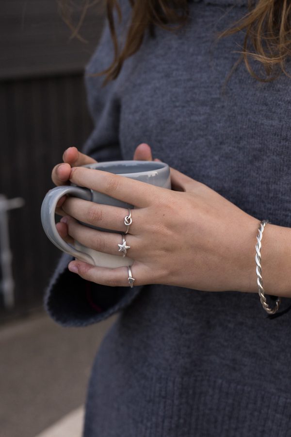 Knot, starfish and mini heart rings. Heavy twist full bangle.