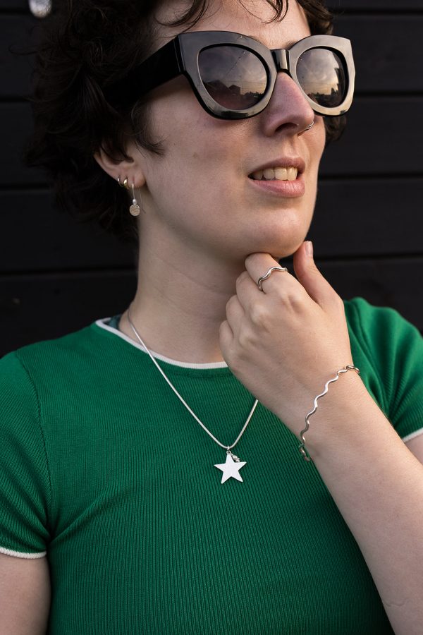 Sterling silver Wave ring and bangle. Star and pearl pendant and pearl drop earrings.