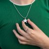 Sterling silver glitter hammered star and pearl pendant with wave ring