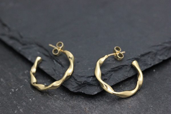 Ribbon Twist Hoop Earrings Gold Vermeil