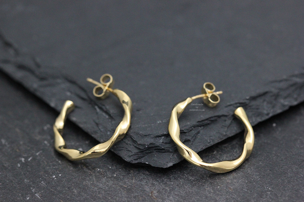 Ribbon Twist Hoop Earrings Gold Vermeil